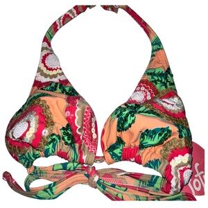 Vintage NWT RARE SOFIA By Vix Bikini Top Size L Sequin & Beaded Trim Exotic